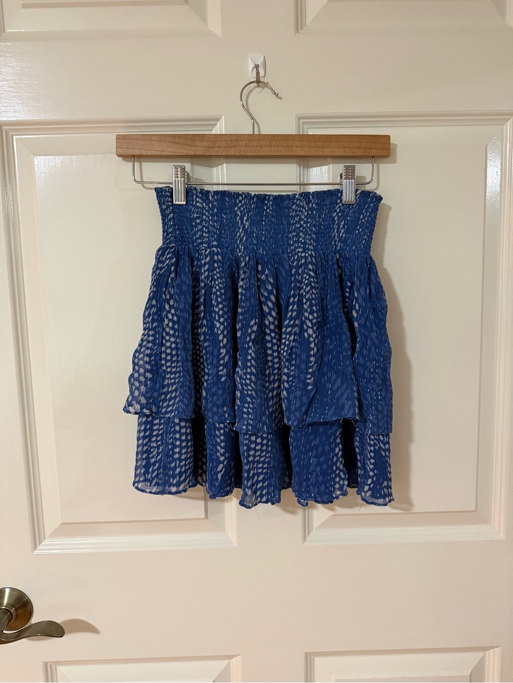 Girls Silk Blue Tiered Smocked Mini Skirt